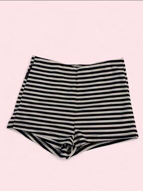 Black and White Striped High-Rise Shorts